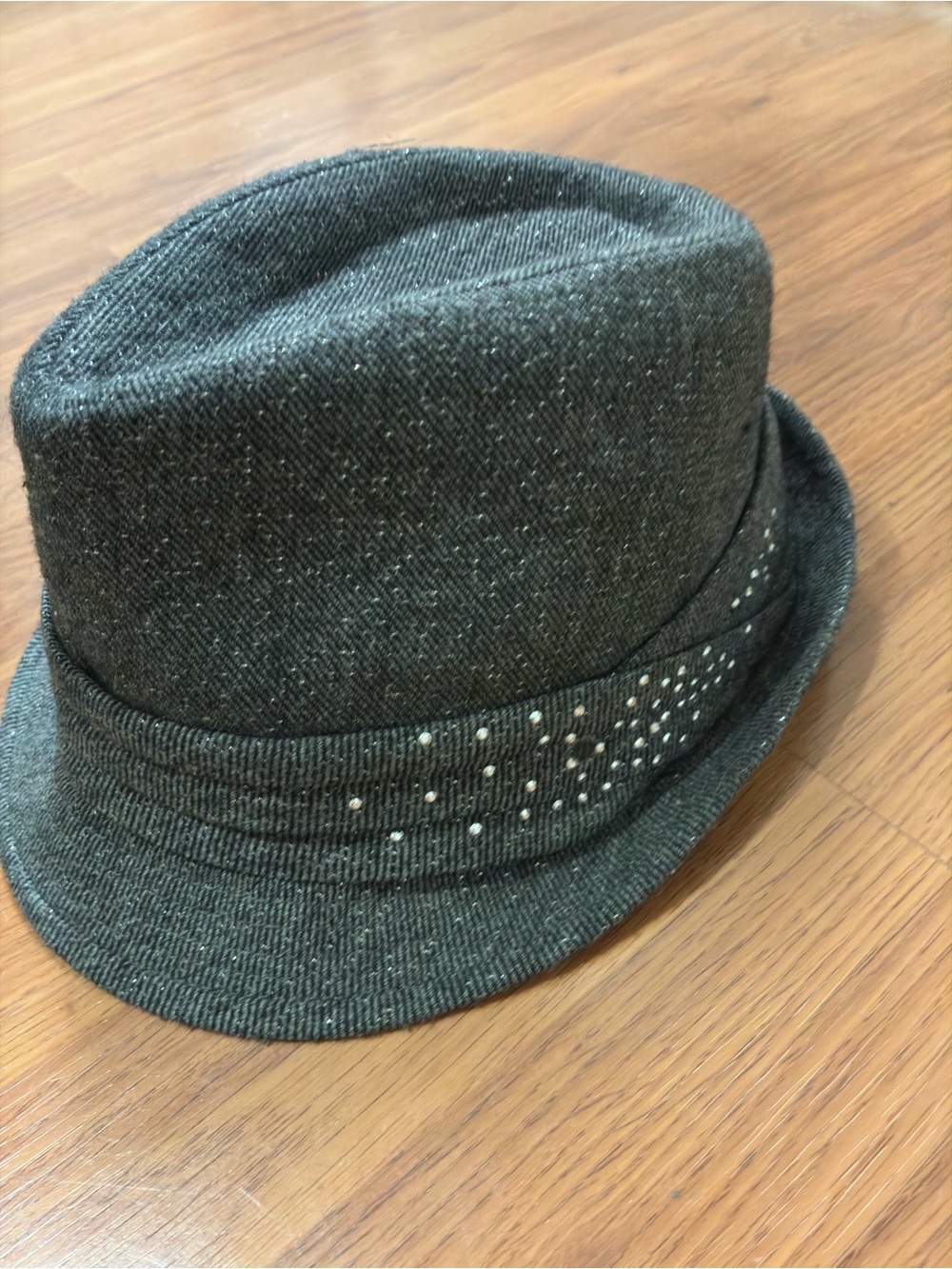 Bongo Grey Tweed Fedora Hat with Stud Accent -